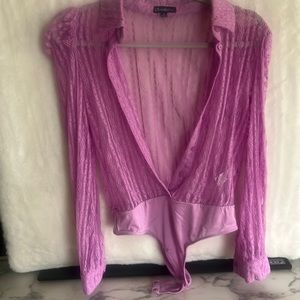 Lavender, sheer size small button down bodysuit